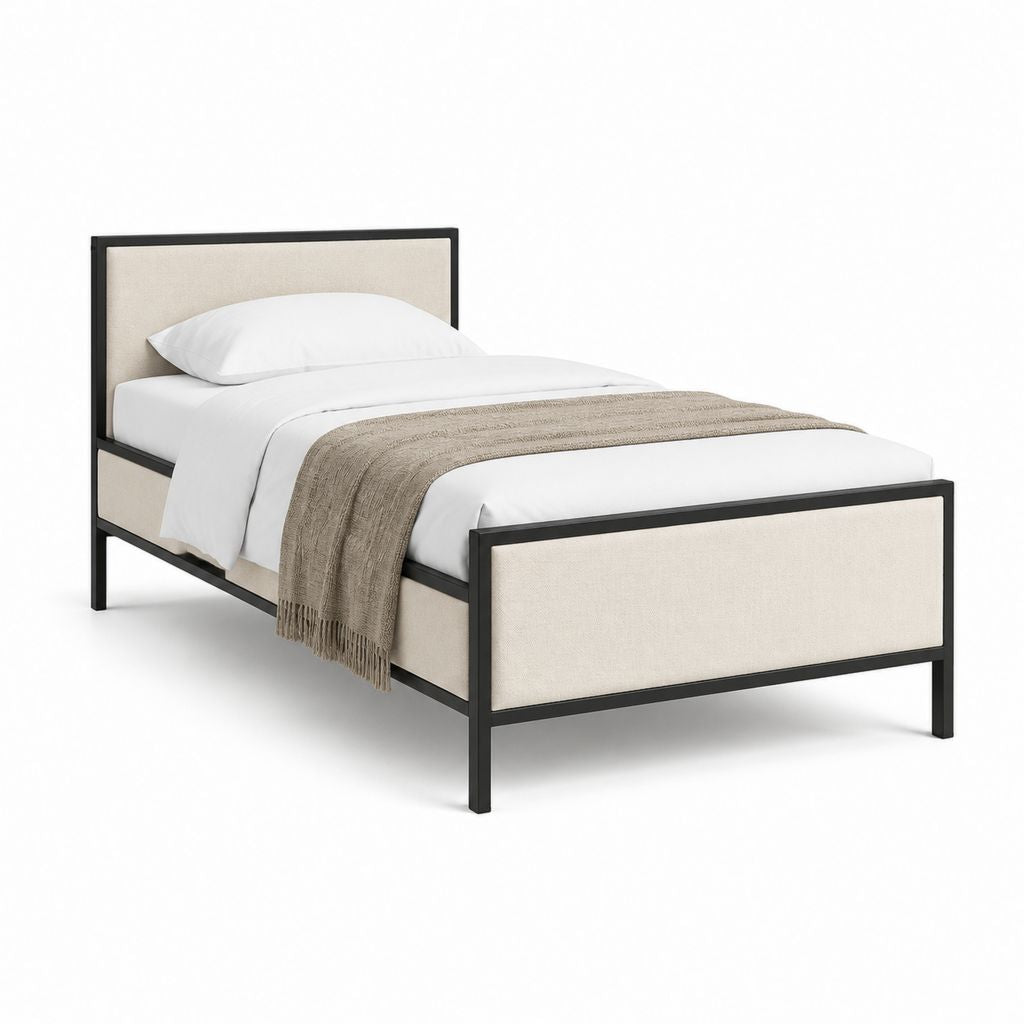 Polsterbett Einzelbett Beige Stahl Polyester Rechteckig 90 x 200 cm