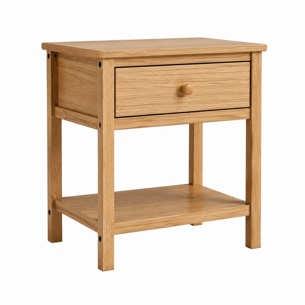 Nachttisch Eiche Massivholz rechteckig mit Schublade und Ablage 45 x 35 x 60 cm