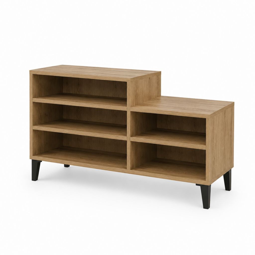 Schuhregal Eiche-Optik aus Spanplatte mit 6 offenen Fächern 120 x 35 x 80 cm