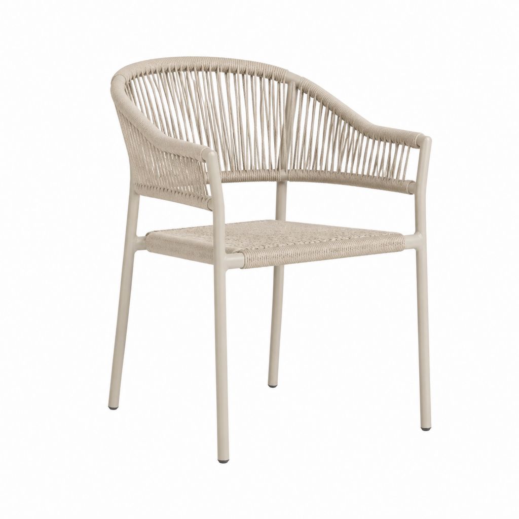 Gartenstuhl mit Armlehnen Beige Stahlgestell und PE-Seilgeflecht 56 x 55 x 80 cm