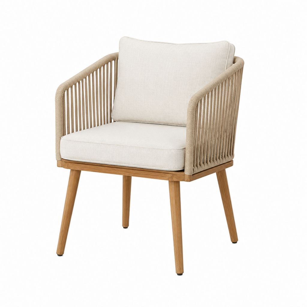 Gartenstuhl mit Armlehnen Beige Teakholz Polypropylen-Seilgeflecht 63 x 65 x 82 cm