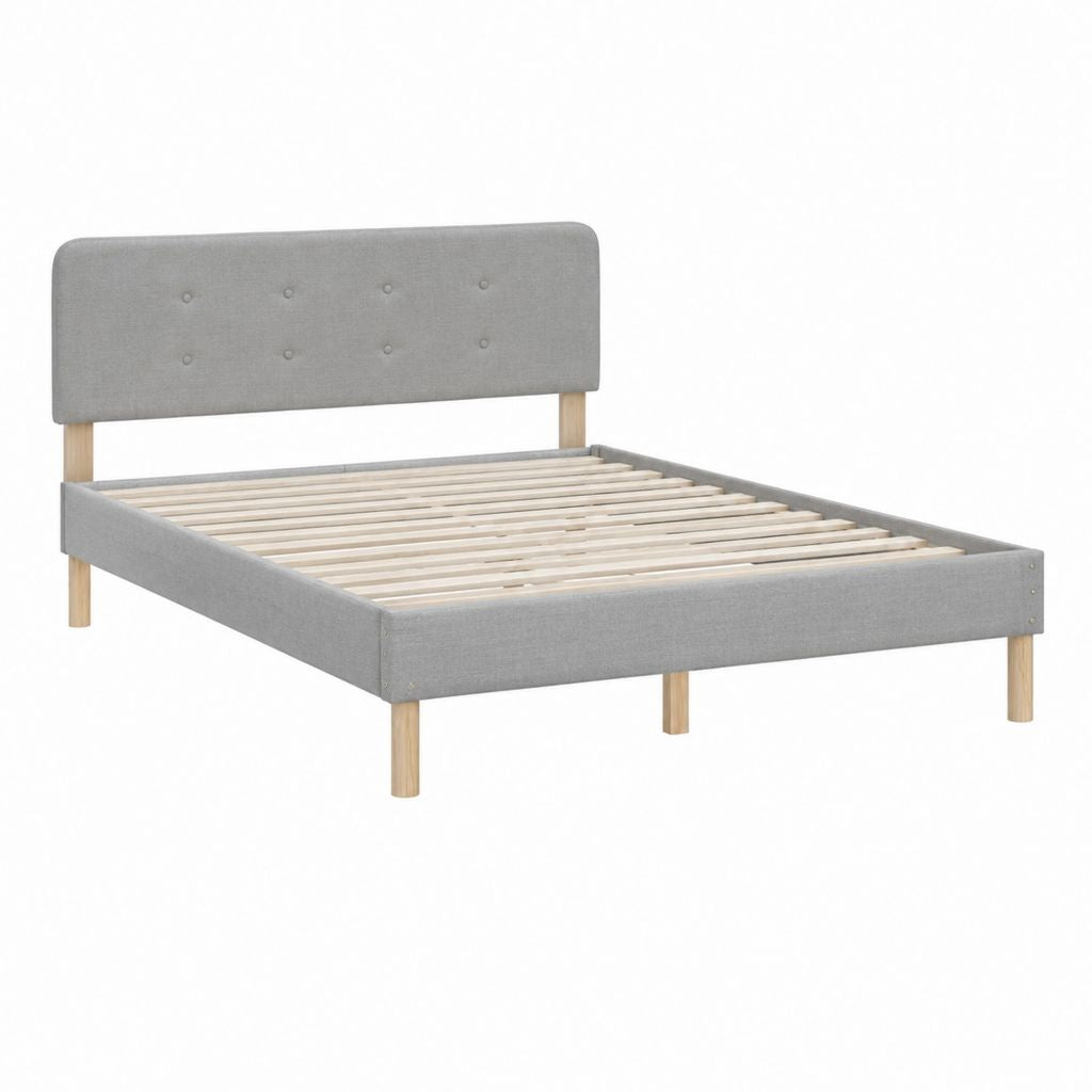 Polsterbett Bettgestell Grau mit Polyesterbezug und Lattenrost 140 x 200 cm