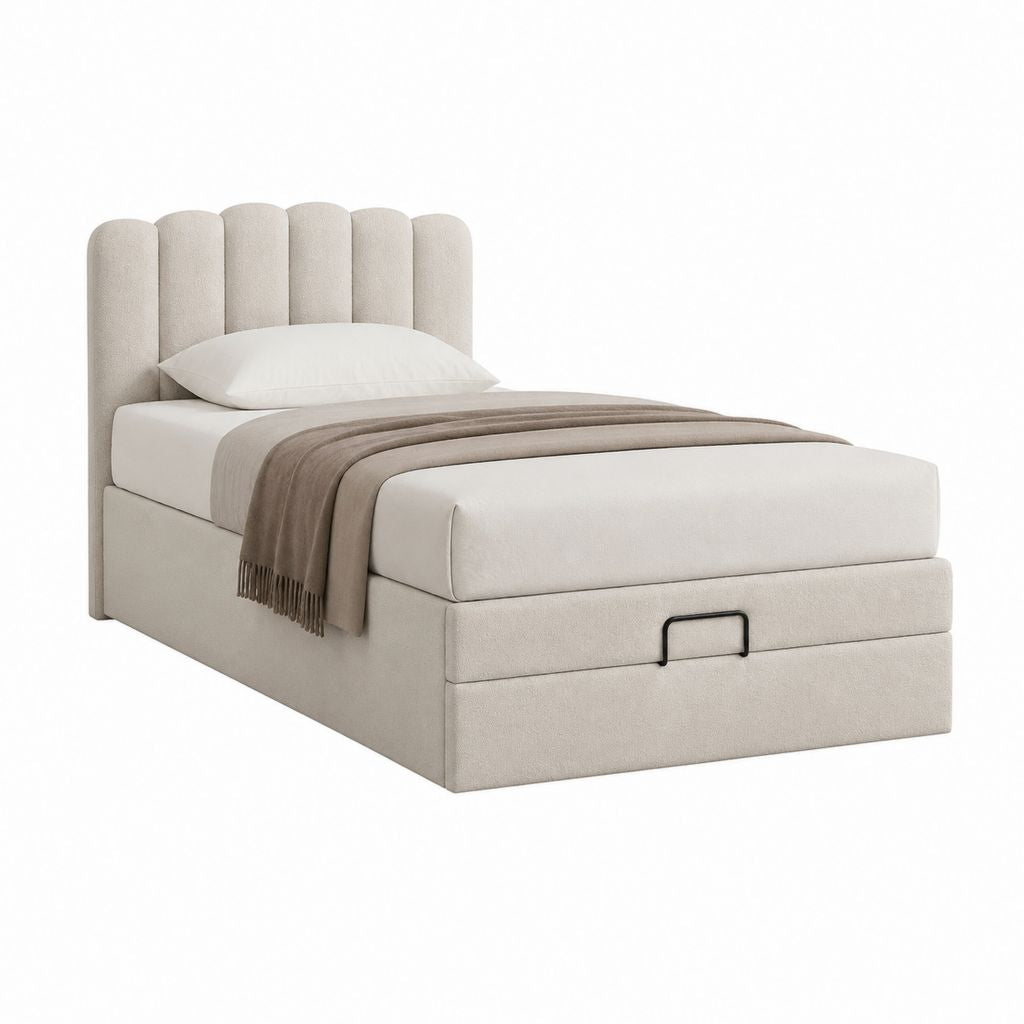 Polsterbett mit Bettkasten Beige Polyester 90 x 200 cm