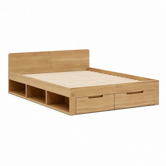 Stauraumbett Doppelbett Natur aus massivem Eichenholz rechteckig 160 x 200 cm