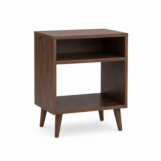 Nachttisch dunkelbraun aus MDF mit Walnussfurnier rechteckig mit 2 offenen Fächern 40 x 35 x 60 cm