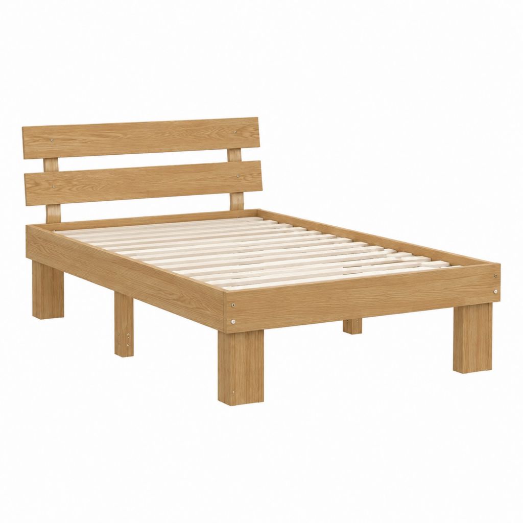 Einzelbett Bettgestell Natur aus massivem Eichenholz rechteckig 90 x 200 cm