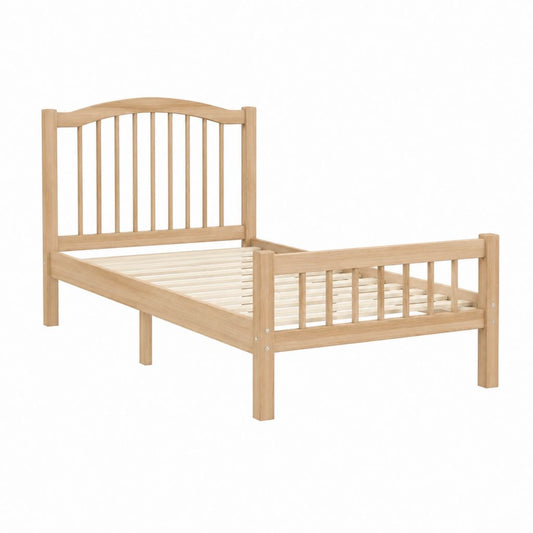 Einzelbett Bettgestell Natur aus massivem Gummibaumholz mit Lattenrost 90 x 190 cm