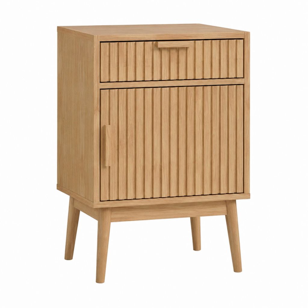 Nachttisch mit Schublade und Tür aus MDF mit Eichenfurnier rechteckig 40 x 35 x 60 cm