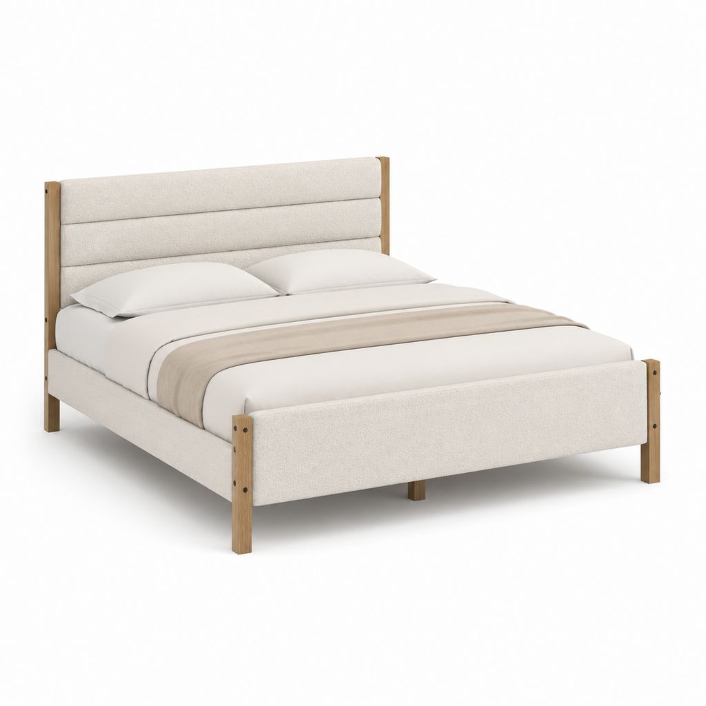 Polsterbett Doppelbett Beige mit Polyesterbezug und Eichenholz 160 x 200 cm