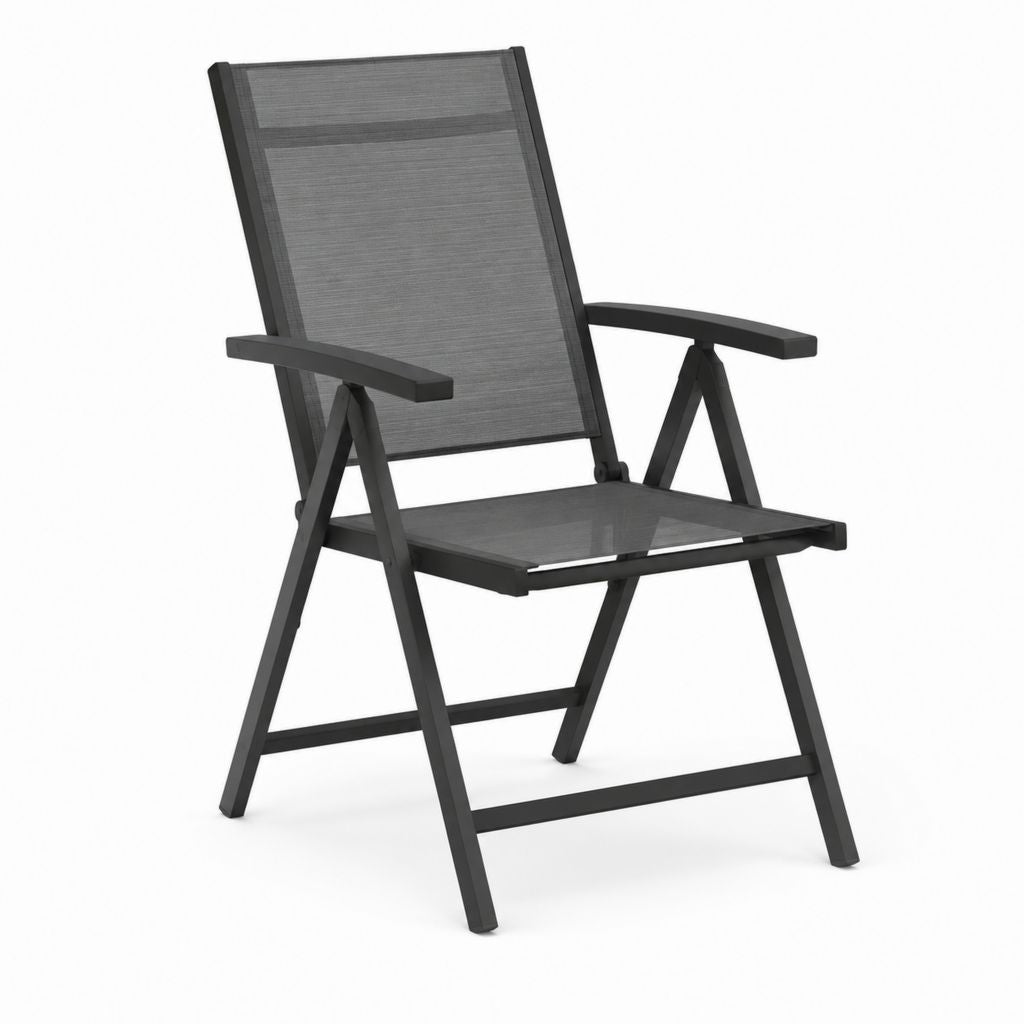 Klappbarer Gartenstuhl Schwarz mit Aluminiumrahmen und Textilene-Bespannung 55 x 64 x 110 cm