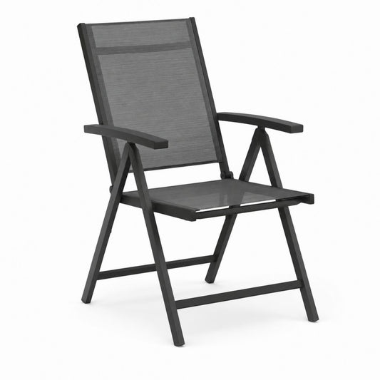 Klappbarer Gartenstuhl Schwarz mit Aluminiumrahmen und Textilene-Bespannung 55 x 64 x 110 cm