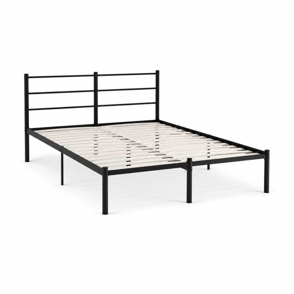 Metallbettgestell Schwarz aus pulverbeschichtetem Stahl mit Sperrholzlattenrost 160 x 200 cm