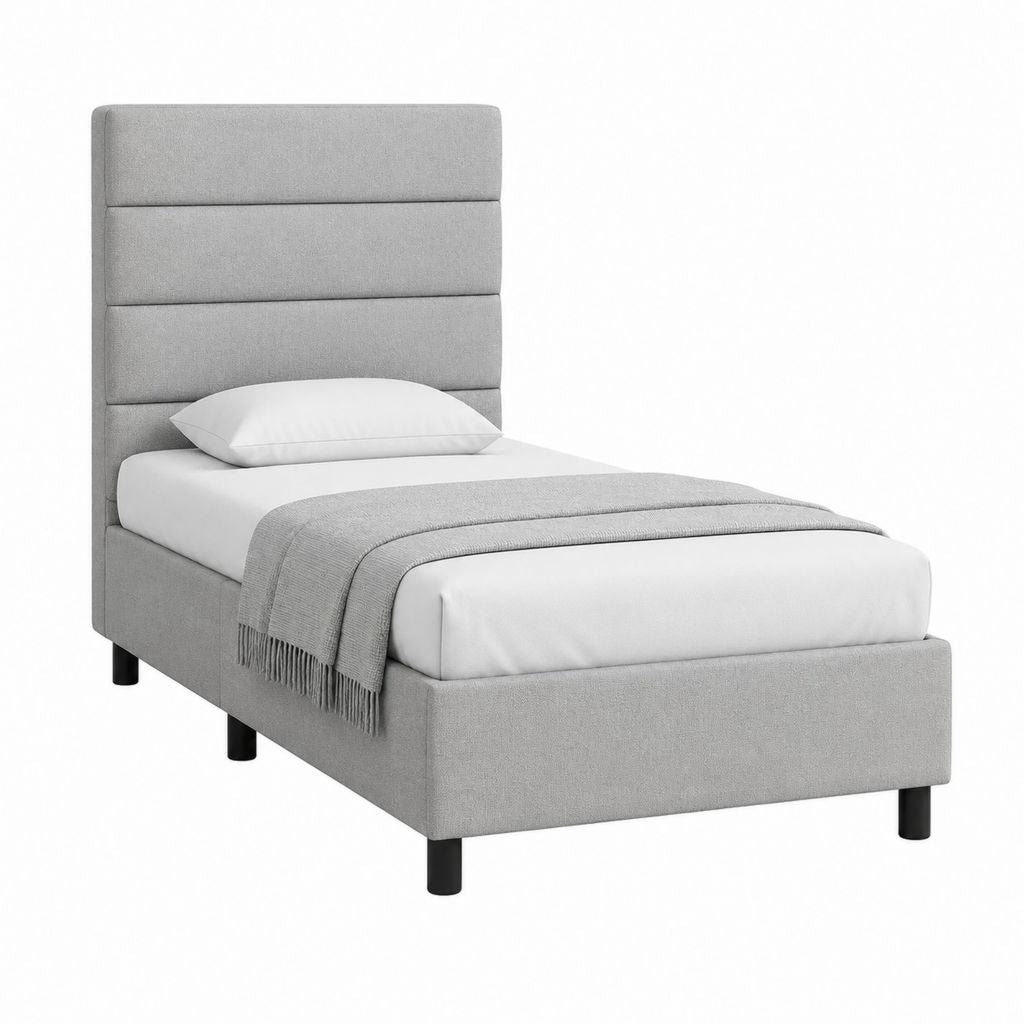 Polsterbett Einzelbett Grau Polyester Rechteckig mit gepolstertem Kopfteil 90 x 200 cm