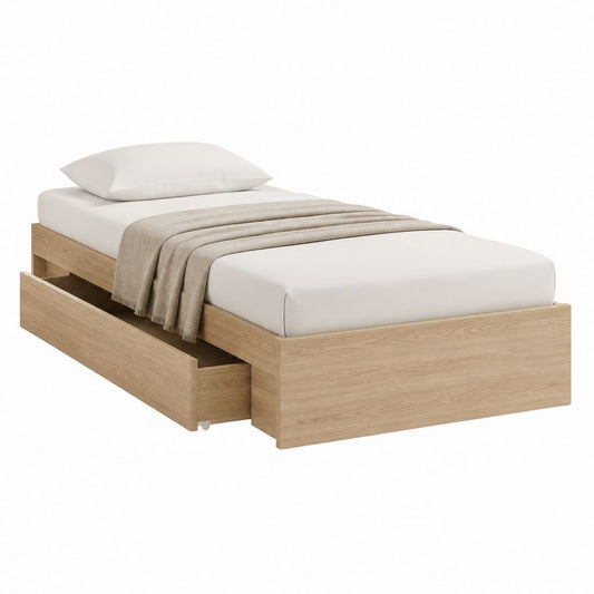 Einzelbett mit Bettkasten eichefarben Spanplatte rechteckig Liegefläche 90 x 200 cm