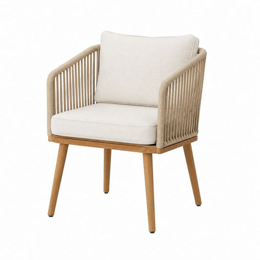 Gartenstuhl mit Armlehnen Beige Teakholz Polypropylen-Seilgeflecht 63 x 65 x 82 cm