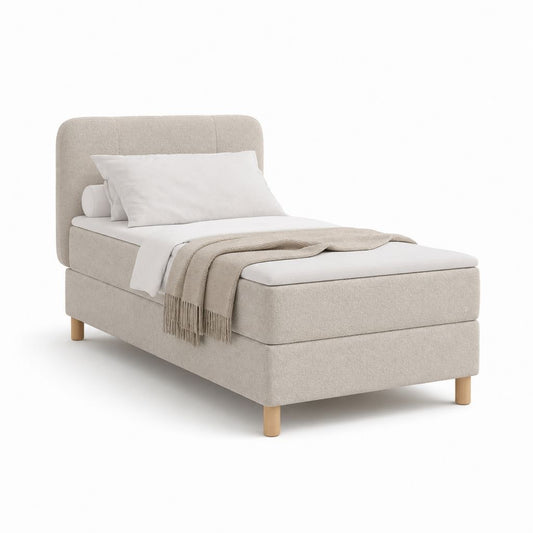 Polsterbett Beige mit Polyesterbezug und Massivholzfüßen 90 x 200 cm