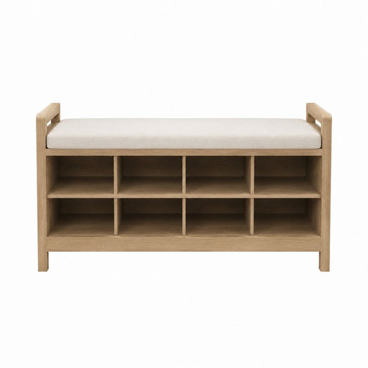 Schuhbank mit Sitzkissen Eichenoptik Spanplatte rechteckig 100 x 35 x 50 cm mit 8 offenen Fächern