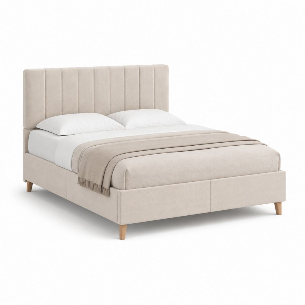 Polsterbett Doppelbett Beige aus Polyester mit vertikal gestepptem Kopfteil 160 x 200 cm