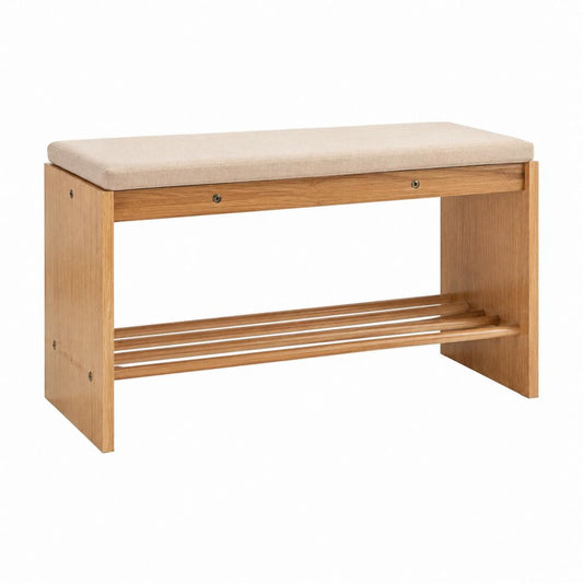 Schuhbank mit Schuhablage Natur Bambus Beige Polyester rechteckig 80 x 30 x 45 cm